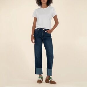 NEW Kut From The Kloth Fay Jeans Size 00 High Rise Straight Leg Raw Cuffed Hem